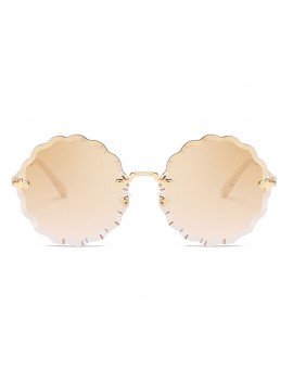 Wavy Round Rimless Frame Sunglasses - Tan