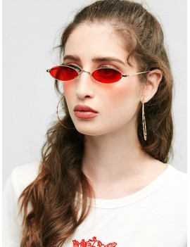 Unique Metal Full Frame Oval Sunglasses - Deep Red