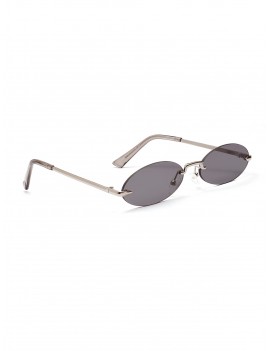 Retro Metal Oval Rimless Sunglasses - Gray Cloud