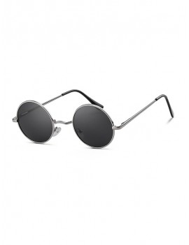 Round Metal Frame Polarized Light Sunglasses - Gray