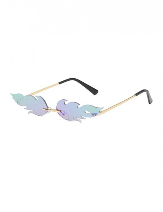 Fire Shape Rimless Metal Sunglasses - Macaw Blue Green