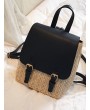 Straw Woven Jointed Casual Satchel Backpack - Black