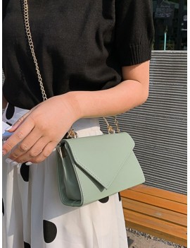 Solid Chain Irregular Shoulder Bag - Green