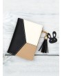 Color Block PU Leather Card Holder - Black
