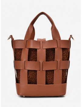 2Pcs Hollow Design Bucket Handbag - Brown