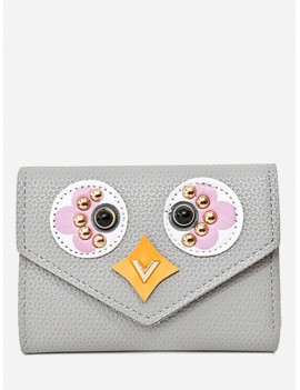 Studded Envelope Textured Leather Small Wallet - Gray
