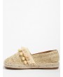 Beach Pom Pom Woven Straw Loafer Shoes - Apricot 36