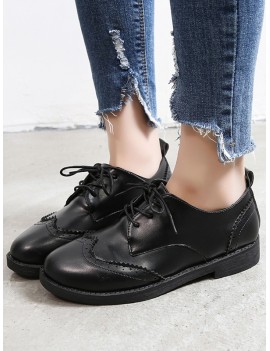 Solid PU Leather Vintage Casual Shoes - Black Eu 39
