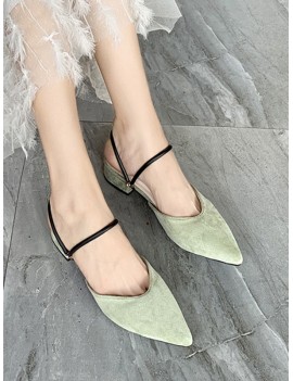 Low Chunky Heel Pointed Toe Sandals - Pine Green Eu 37