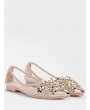 Chic Crystal Studded Floral Metal Pointed Toe Flats - Apricot 38