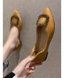 Buckle Decorate Flat Heel Pointed Toe Casual Shoes - Yellow Eu 38