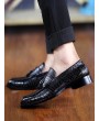 Animal Embossed Pointed Toe Slip On Business Shoes - Black Eu 39