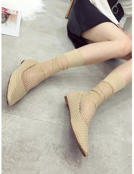 Square Toe Sheer Mid Calf Flat Sock Boots - Apricot Eu 37