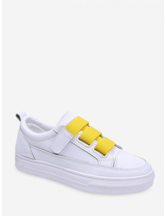 Contrast Hook Loop PU Skate Shoes - Yellow Eu 37