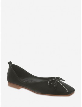 Flat Heel Plain Toe Bowknot Design Casual Shoes - Black Eu 39