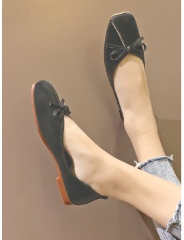 Flat Heel Plain Toe Bowknot Design Casual Shoes - Black Eu 39