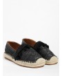 Beach Pom Pom Woven Straw Loafer Shoes - Black 37