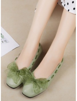 Sweet Bow Square Toe Flat Shoes - Green Eu 36