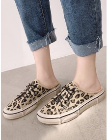 Casual Leopard Pattern Canvas Lace-up Flat Shoes - Leopard Eu 39