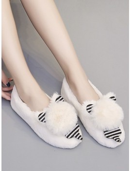Cute Bear Faux Fur Slip On Flat Shoes - White Eu 37