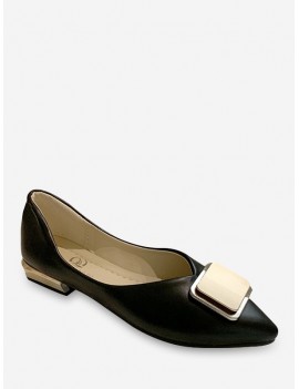 Square Buckle Pointed Toe Flat Shoes - Black Eu 40