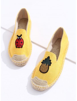 Pineapple Embroidery Espadrille Loafer Flats - Yellow Eu 40