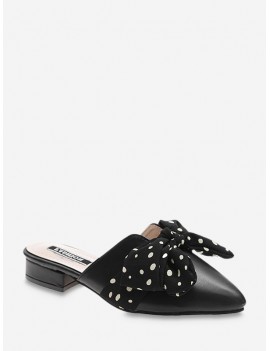 Pointed Toe Polka Dot Bow Slingback Flat Shoes - Black Eu 40