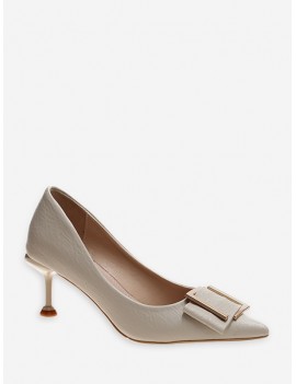 Simple Pointed Toe Buckle Decorated Pumps - Beige Eu 37