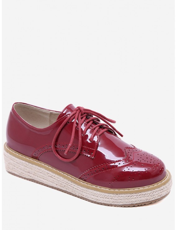 Patent Leather Espadrilles Sewing Sneakers - Chestnut Red 39