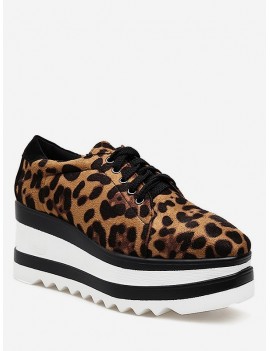 Lace Up Leopard Platform Shoes - Leopard Eu 40