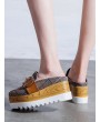 Plaid Belted Accent High Platform Shoes - Deep Brown Eu 38