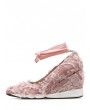 Lace Up Frayed Trim Satin Shoes - Light Pink 38