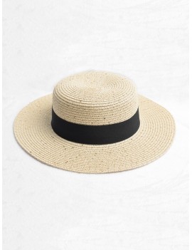 Round Strap Design Straw Sun Hat - Beige