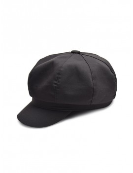 Retro Solid Color Decorated Beret Hat - Black