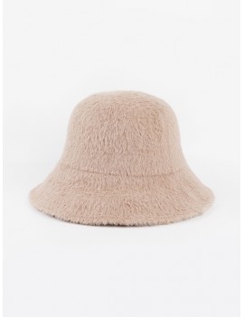 Winter Solid Faux Fur Bucket Hat - Beige