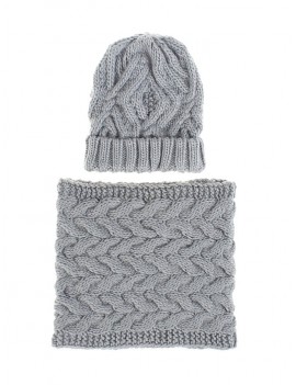 Woolen Yarn Winter Knitted Scarf Hat Set - Light Gray