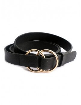 Round Ring Design PU Waist Belt - Black