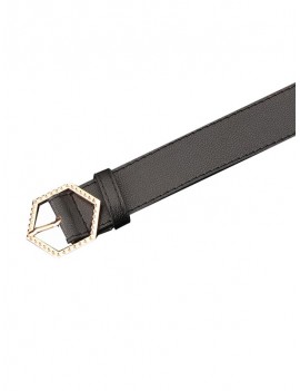 Metal Sexangle Buckle Belt - Black