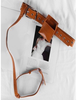 Hollow Out Design PU Waist Belt - Camel Brown