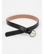 Golden Buckle Faux Leather Waist Belt - Black