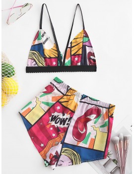  Color Block Printed Cami Crop Top And Shorts Set - Multi S