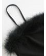  Feather Trim Crop Cami Two Pieces Suit - Black S