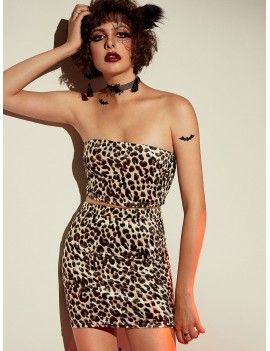  Leopard Velvet Bandeau Two Piece Dress - Multi-a S
