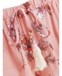 Tassels Floral Off Shoulder Top And Shorts Set - Orange Pink L