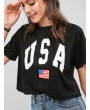 American Flag Letter Graphic Crop Tee - Black L