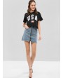 American Flag Letter Graphic Crop Tee - Black L