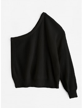  One Shoulder Lantern Sleeves Solid Sweater - Black