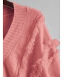  X Yasmine Bateman V Neck Drop Shoulder Fringe Sweater - Light Coral S