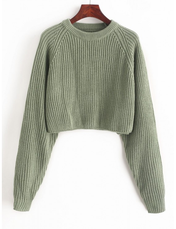  Raglan Sleeve Crop Jumper Sweater - Sea Green S