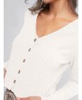 Solid Ribbed Button Up Cardigan - White S
